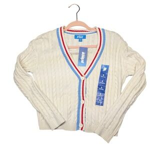 NWT Prince Pickleball Womens Cable Knit Cardigan Sweater Cream Small